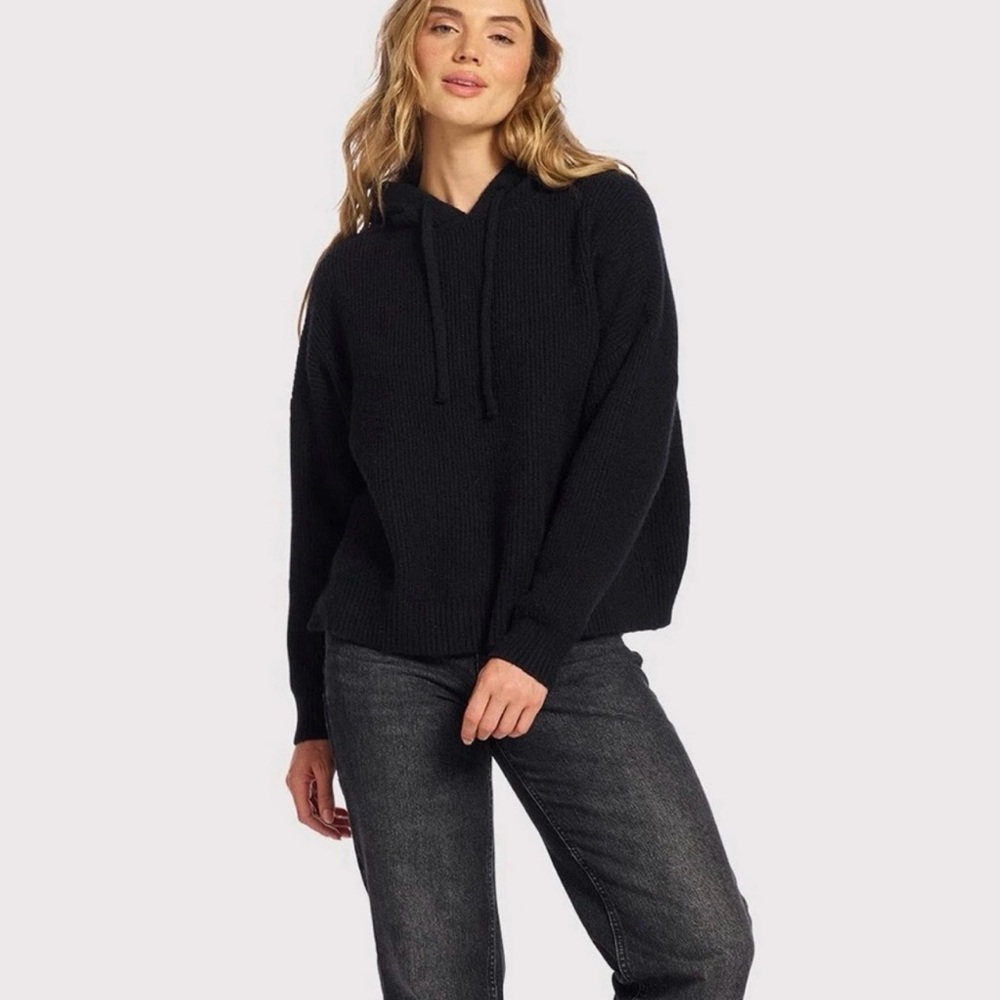 Women's Black Knit Hoodie Sweater - Cozy Everyday Top